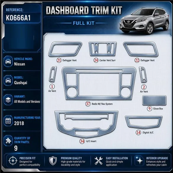 Nissan Qashqai 2018 3D sada dekorov interiéru palubnej dosky 9-dielna