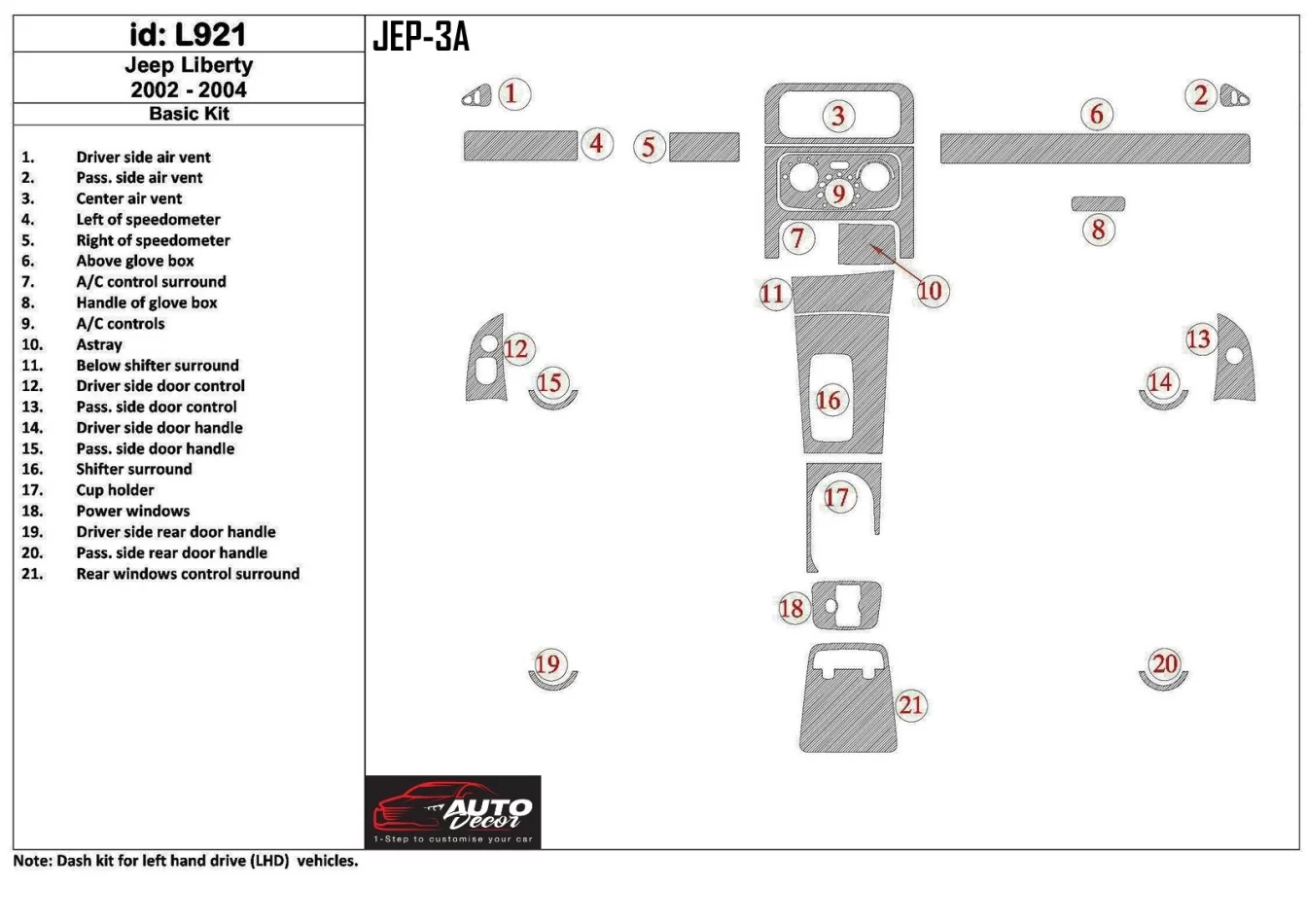 Jeep Liberty 2002-2004 Základná súprava interiéru BD Dash Trim Kit - 1