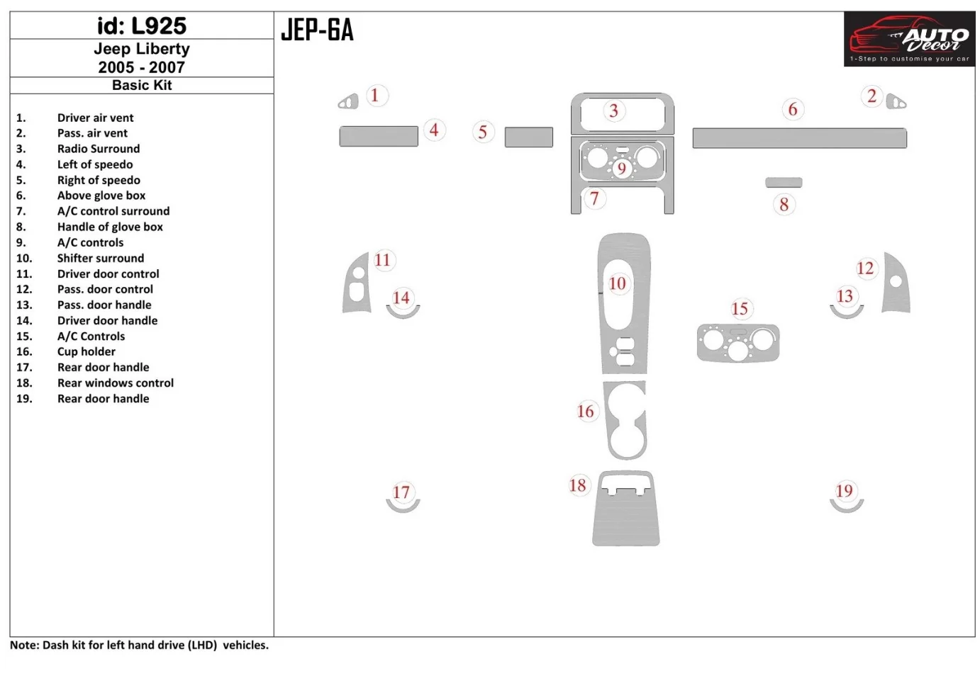 Jeep Liberty 2005-2007 Základná súprava interiéru BD Dash Trim Kit - 1