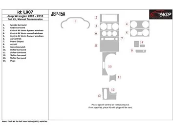 Kompletná sada Jeep Wrangler 2007-2010, interiér manuálnej prevodovky BD Dash Trim Kit - 1