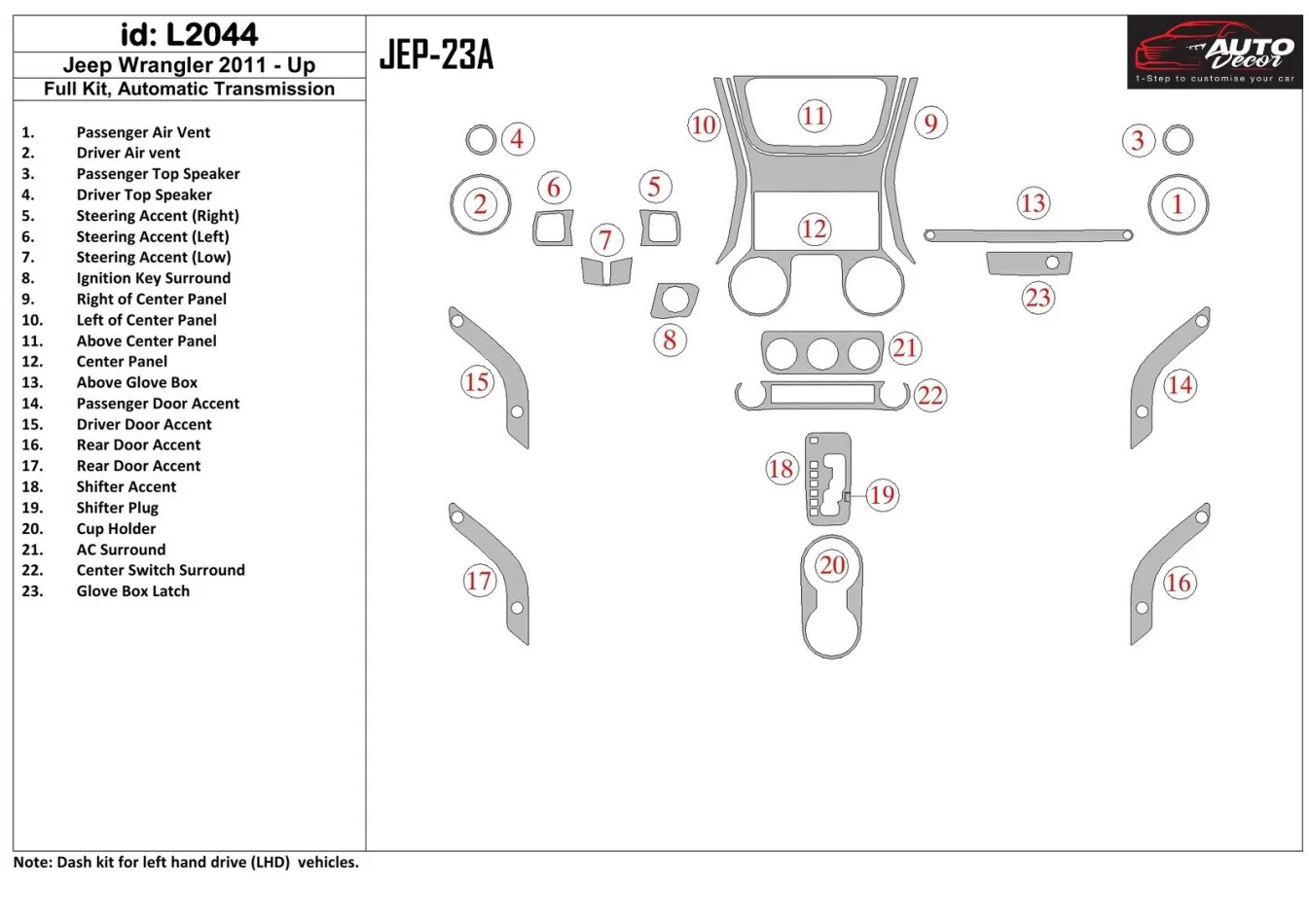 Jeep Wrangler 2011-UP Automatická prevodovka interiéru BD Dash Trim Kit - 1