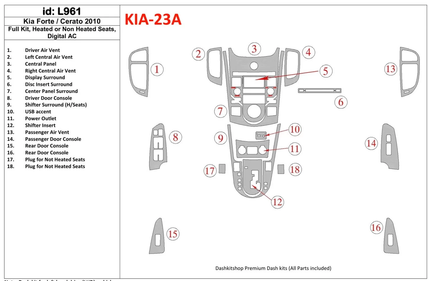 Kompletná sada KIA Cerato 2010-2011, interiér Sedan BD Dash Trim Kit - 1
