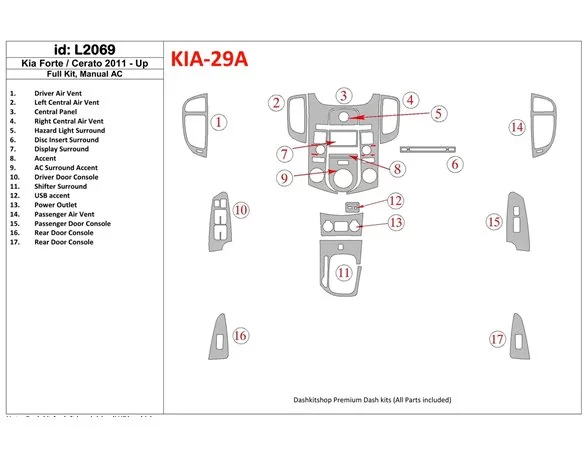 Kompletná sada KIA Cerato 2011-UP, Súprava klimatizácie interiéru BD Dash Trim Kit - 1