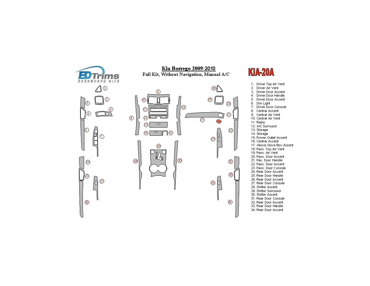 Kompletná sada KIA Mohave 2008-UP, bez súpravy NAVI interiéru BD Dash Trim Kit - 1