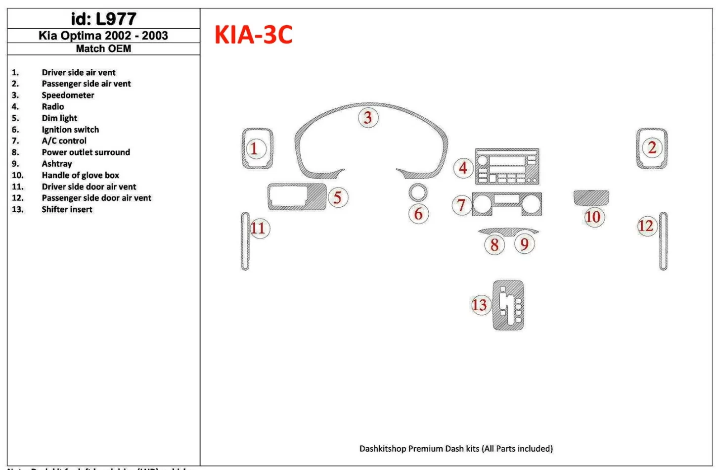 Kia Optima 2002-2003 OEM zhoda interiéru BD Dash ozdobná súprava - 1