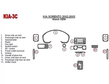 Kia Optima 2002-2003 OEM zhoda interiéru BD Dash ozdobná súprava