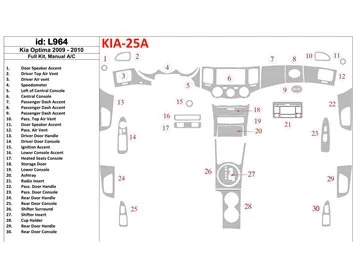 Kompletná sada KIA Optima 2009-2010, manuálna prevodovka AC interiér BD Dash Dekor Kit - 1