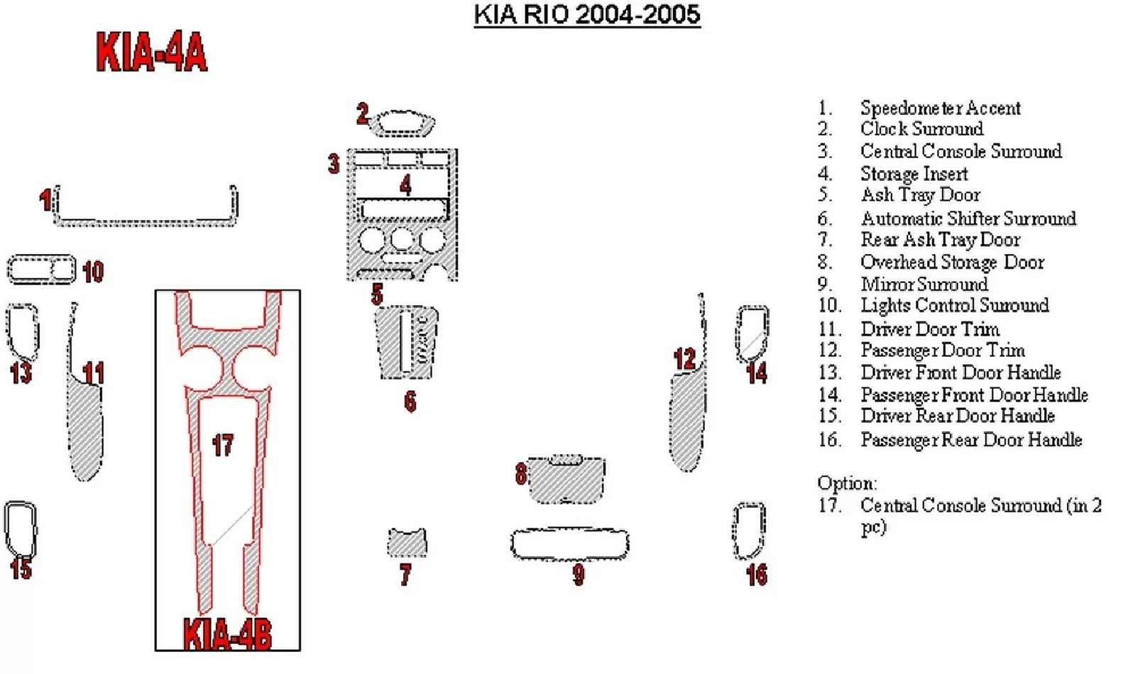 Kia Rio 2004-2005 Kompletná súprava interiéru BD Dash Trim Kit - 1
