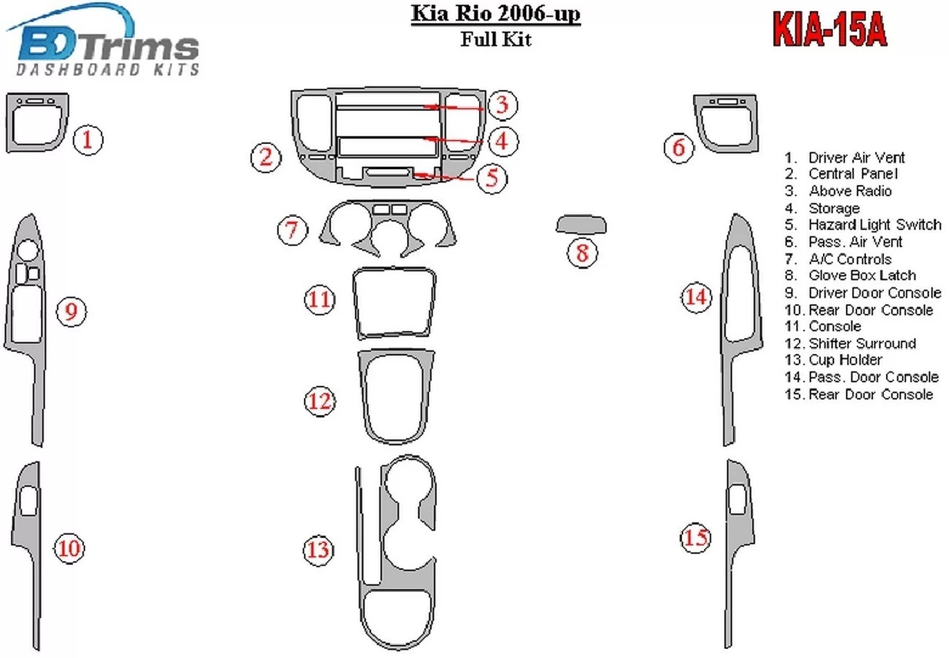 Kia Rio 2006-UP Kompletná súprava interiéru BD Dash Trim Kit - 1