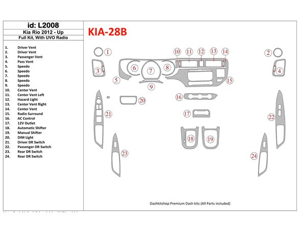 Subaru Impreza 10.98 - 12.00 Kit Rivestimento Cruscotto all'interno del veicolo Cruscotti personalizzati 13-Decori