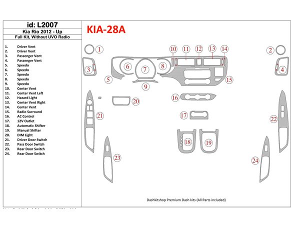 Subaru Legacy 04.99 - 12.04 Habillage Décoration de Tableau de Bord 10-Pièce