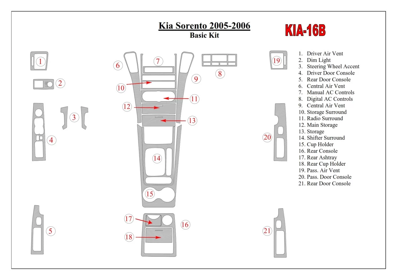 KIA Sorento 2005-2006 Základná súprava interiéru BD Dash Trim Kit - 1