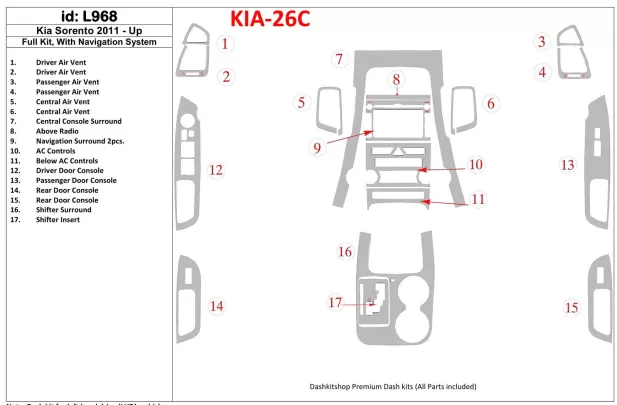 Kompletná sada KIA Sorento 2011-UP so systémom NAVI Interiér BD Dash Trim Kit - 1