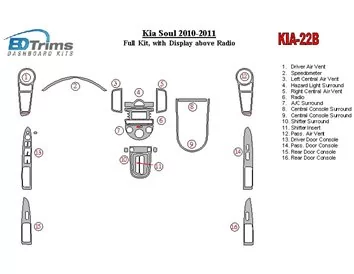 Kompletná sada KIA Soul 2010-UP s displejom nad interiérom rádia BD Dash Trim Kit