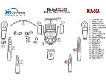 Kompletná sada Kia Soul 2012-UP s interiérom rádia UVO BD Dash Trim Kit - 1