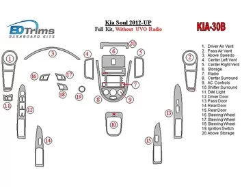 Kompletná sada Kia Soul 2012-UP bez UVO rádia interiéru BD Dash Trim Kit - 1