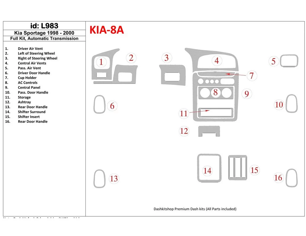 Kompletná súprava Kia Sportage 1998-2000, súprava interiéru automatickej prevodovky BD - 1