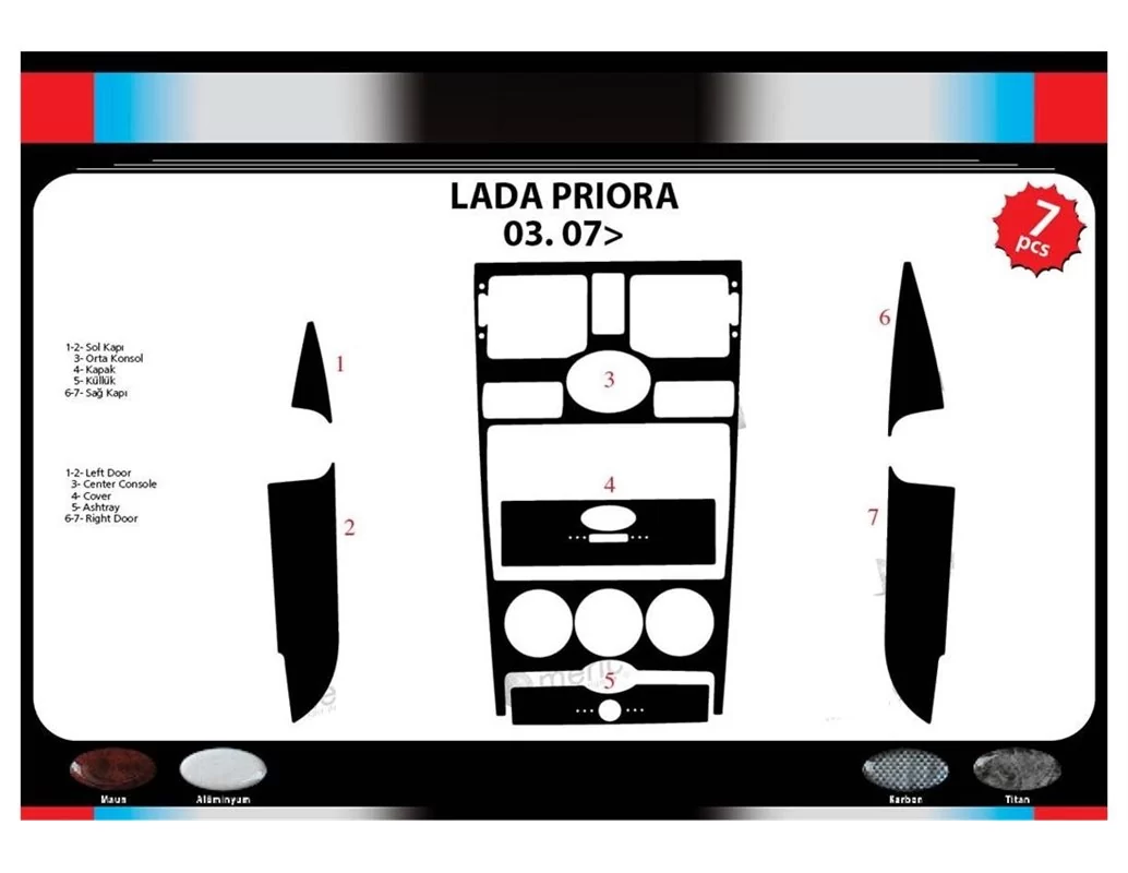 Lada Priora 03.2007 Súprava obloženia palubnej dosky 3D interiéru Dekorácia palubnej dosky 7 dielov - 1