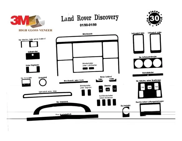 Land Rover Discovery I 01.90-09.98 Súprava obloženia palubnej dosky interiéru 3D Dekor 30 dielov