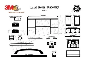 Land Rover Discovery II TD5 10,98-12,04 3D súprava obloženia palubnej dosky interiéru Dekorácia palubnej dosky 24 dielov