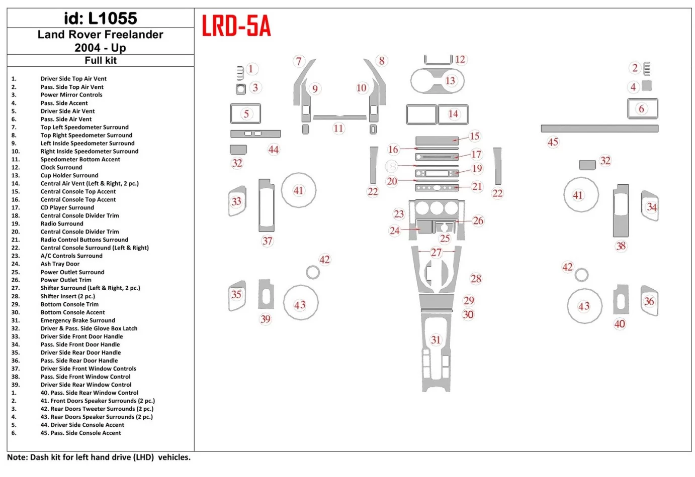 Land Rover Freelander 2004-UP Kompletná súprava interiéru BD Dash Trim Kit - 1