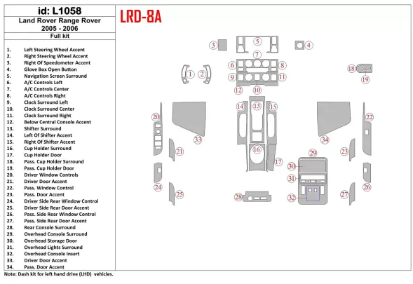 Land Rover Range Rover 2005-2006 Kompletná súprava interiéru BD Dash Trim Kit - 1