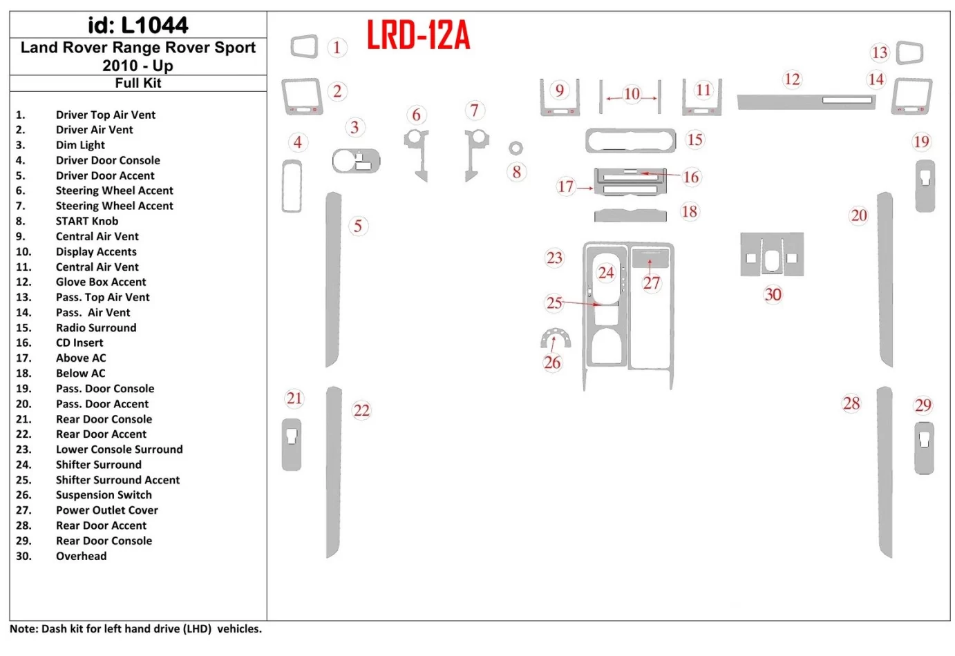 Land Rover Range Rover Sport 2010-UP Kompletná súprava interiéru BD Dash Trim Kit - 1