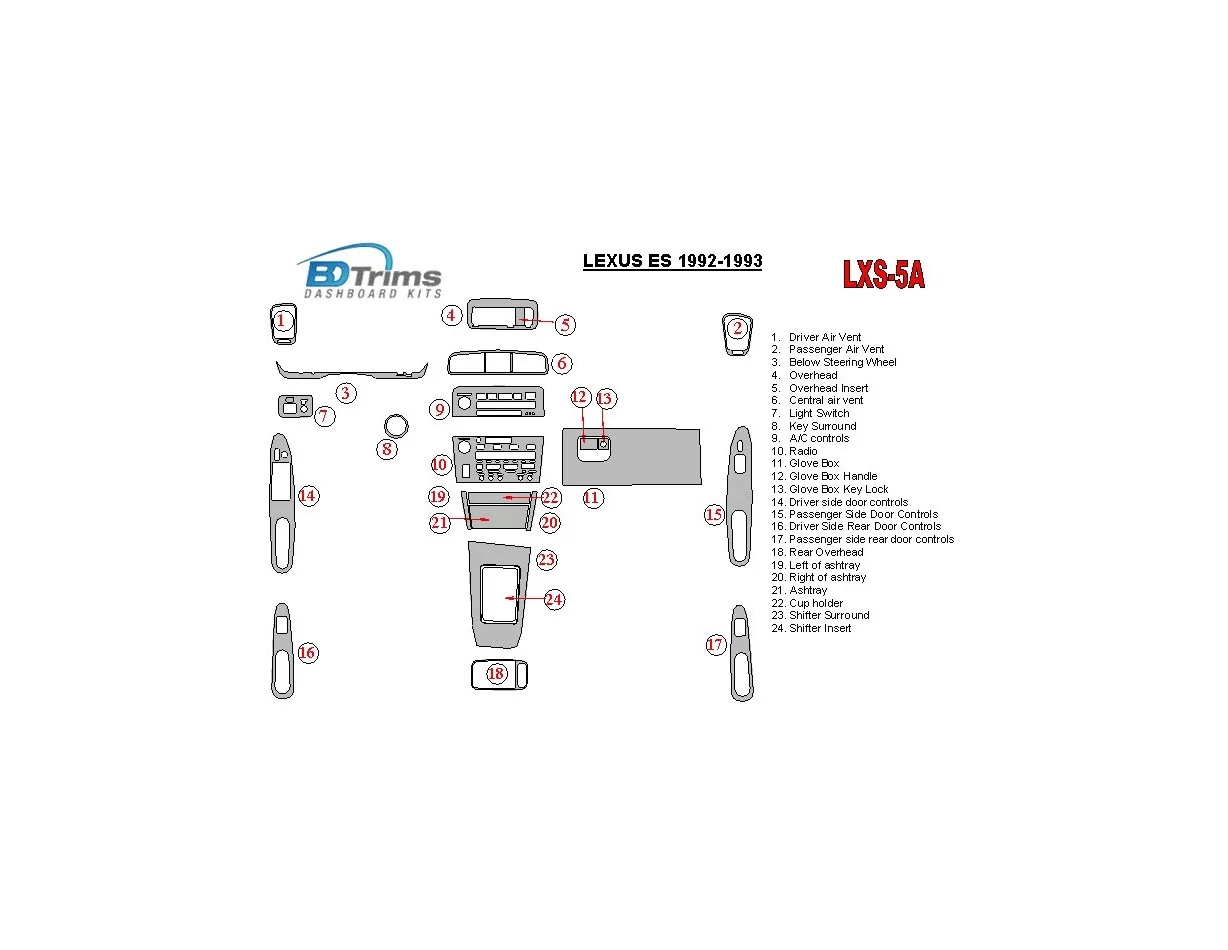 Kompletná súprava Lexus ES 1992-1993, súprava OEM interiéru BD Dash Trim Kit - 1