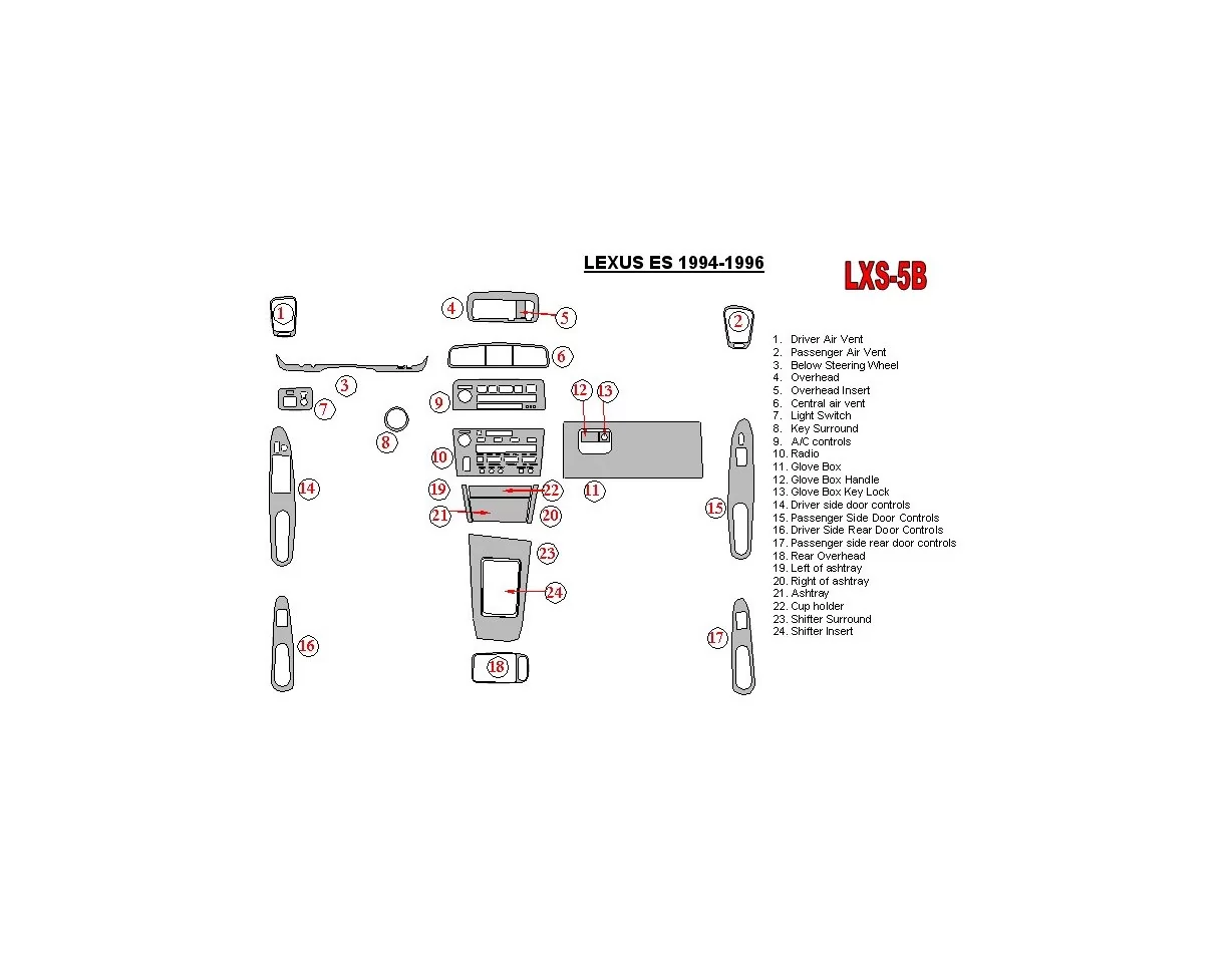 Kompletná sada Lexus ES 1994 – 1996, súprava OEM interiéru BD Dash Trim Kit - 1
