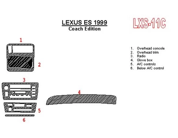 Kompletná súprava Lexus ES 1999-1999, Coach Edition OEM zhoda s interiérom BD Dash Trim Kit - 1