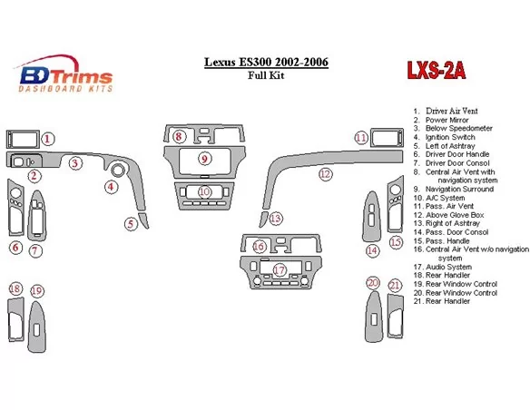 Lexus ES 2002-2006 Kompletná súprava interiérového obloženia palubnej dosky BD - 1