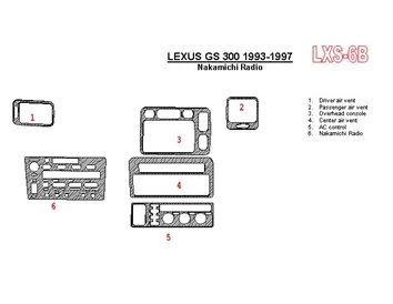 Lexus GS 1993-1997 Rádio Nakamichi, zhoda OEM, súprava 6 dielov Interiér BD Dash Trim Kit - 1