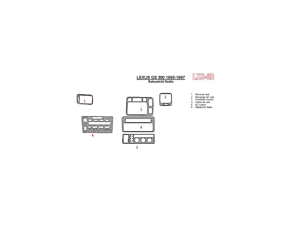 Lexus GS 1993-1997 Rádio Nakamichi, zhoda OEM, súprava 6 dielov Interiér BD Dash Trim Kit - 1