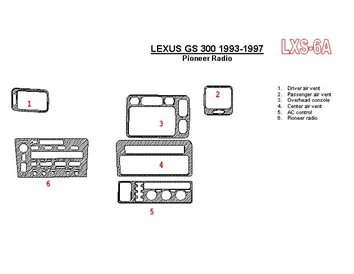 Lexus GS 1993-1997 Pioneer Radio, OEM zhoda, sada 6 dielov Interiér BD Dash Trim Kit - 1