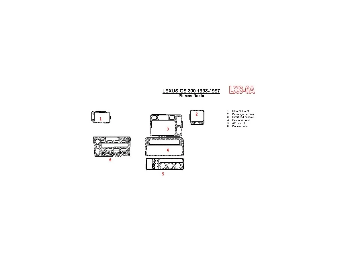 Lexus GS 1993-1997 Pioneer Radio, OEM zhoda, sada 6 dielov Interiér BD Dash Trim Kit - 1