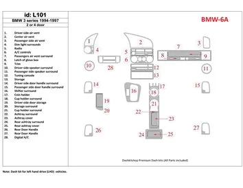 BMW 3 1994-1997 2 dvere, 25 súprava dielov Interiér BD Dash Trim Kit - 1