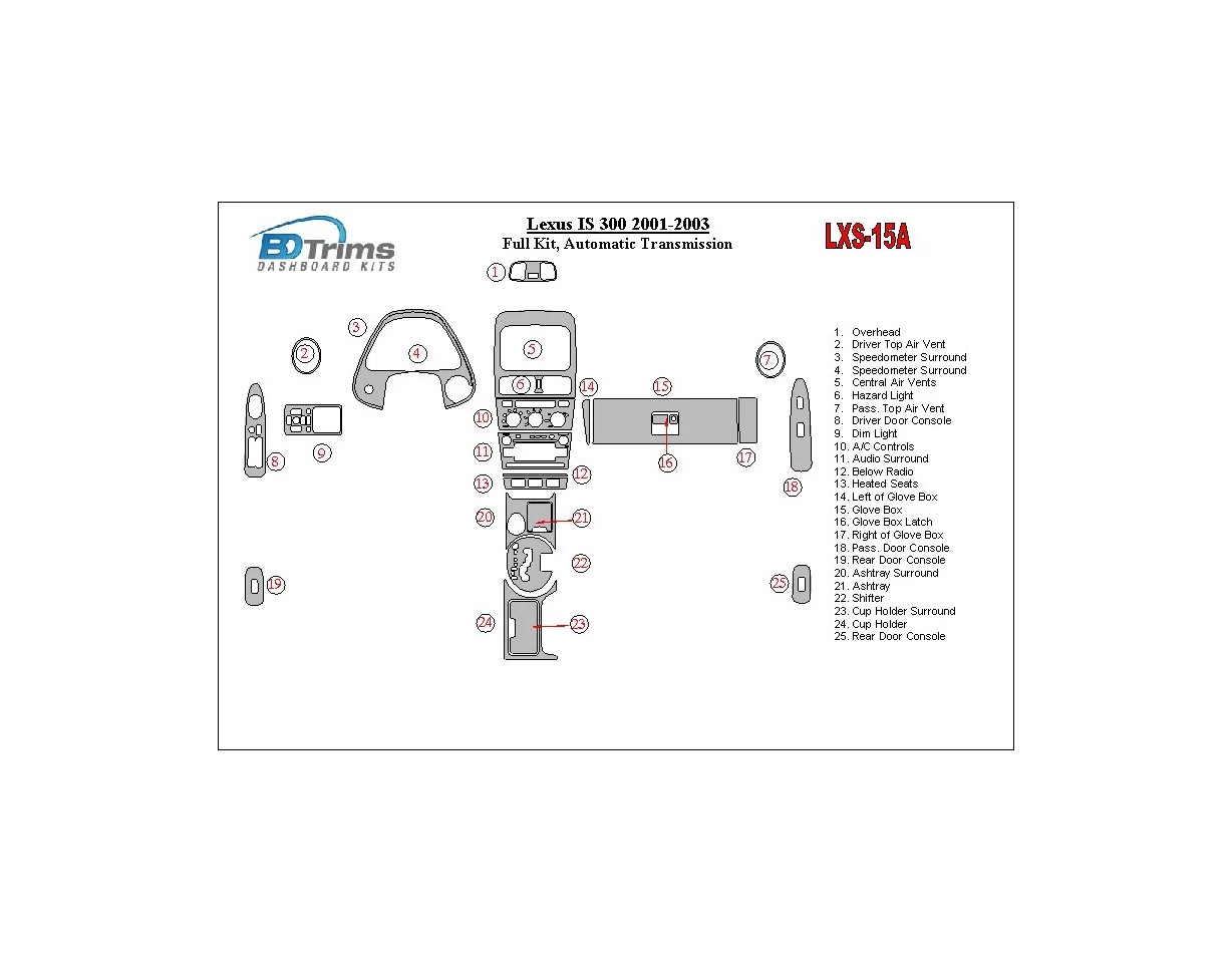 Kompletná súprava Lexus IS 2001-2003, súprava obloženia interiéru automatickej prevodovky BD - 1