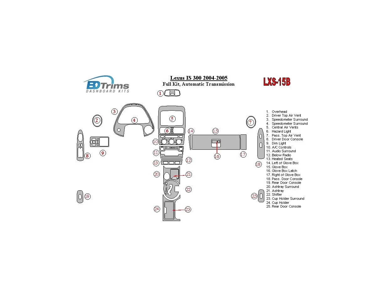 Kompletná sada Lexus IS 2004-2005, súprava obloženia interiéru automatickej prevodovky BD - 1