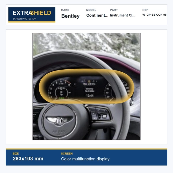 Bentley Continental GT Instrument Cluster ExtraShield Screen Protector
