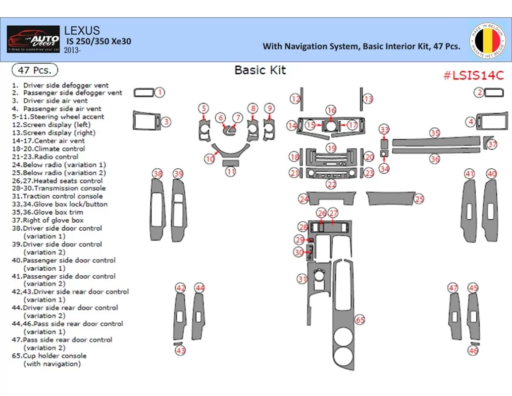 Lexus IS 2013-2022 Súprava obloženia palubnej dosky interiéru 3D Dekor 47 dielov - 1