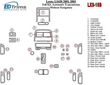 Kompletná sada Lexus LS 2001-2003, automatická prevodovka, bez navigácie Interiér BD Dash Trim Kit - 1