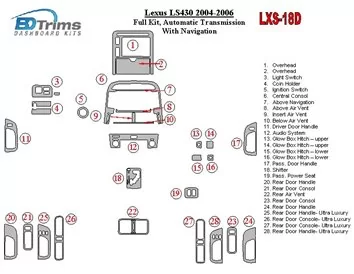 Kompletná sada Lexus LS 2004-2006, automatická prevodovka, s navigačným interiérom BD Dash Trim Kit - 1