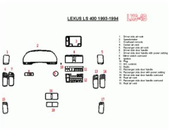 Lexus LS-400 1993-1994 Úplná sada, zhoda OEM, súprava 13 dielov Interiér BD Dash Trim Kit - 1