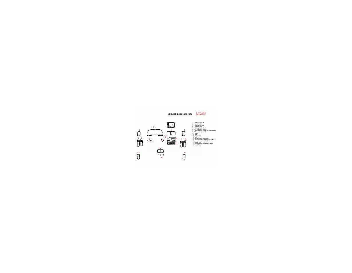 Lexus LS-400 1993-1994 Úplná sada, zhoda OEM, súprava 13 dielov Interiér BD Dash Trim Kit - 1