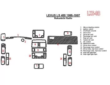 Lexus LS-400 1995-1997 Rádio Nakamichi, zhoda OEM, súprava 6 dielov Interiér BD Dash Trim Kit - 1
