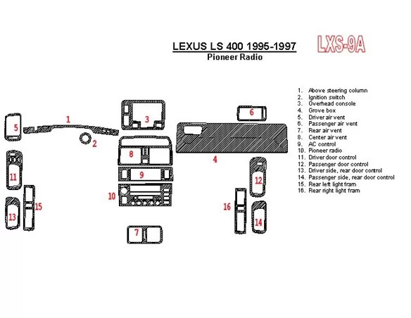 Lexus LS-400 1995-1997 Rádio Pioneer, zhoda OEM, súprava 6 dielov Interiér BD Dash Trim Kit - 1