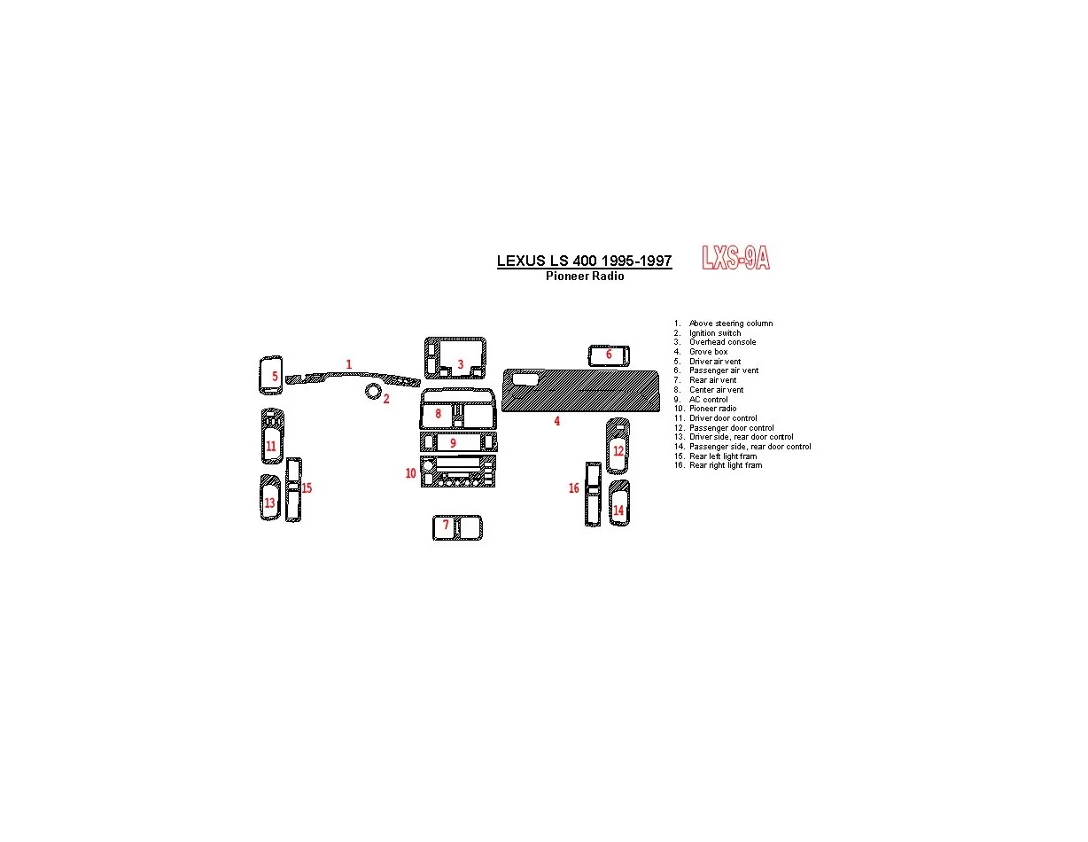 Lexus LS-400 1995-1997 Rádio Pioneer, zhoda OEM, súprava 6 dielov Interiér BD Dash Trim Kit - 1