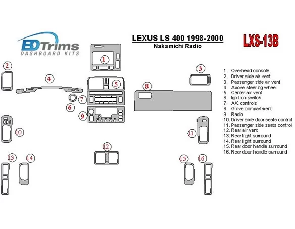 Lexus LS-400 1998-2000 Nakamichi Rádio interiér BD Dash Trim Kit - 1