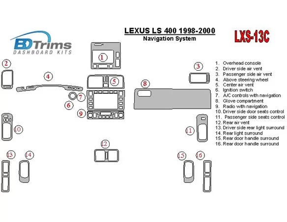Lexus LS-400 1998-2000 Navigačný systém, súprava OEM interiéru BD Dash Trim Kit - 1