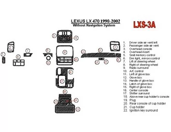 Lexus LX-470 1998-UP Bez systému NAVI, sada 22 dielov Súprava OEM Zhoda interiéru BD Dash Trim Kit - 1